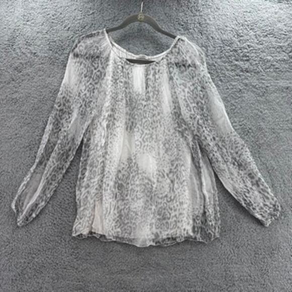 Viola Borghi Women's Large 100% Silk Sheer Long Sleeve Top Flowy Animal Print - Picture 1 of 9